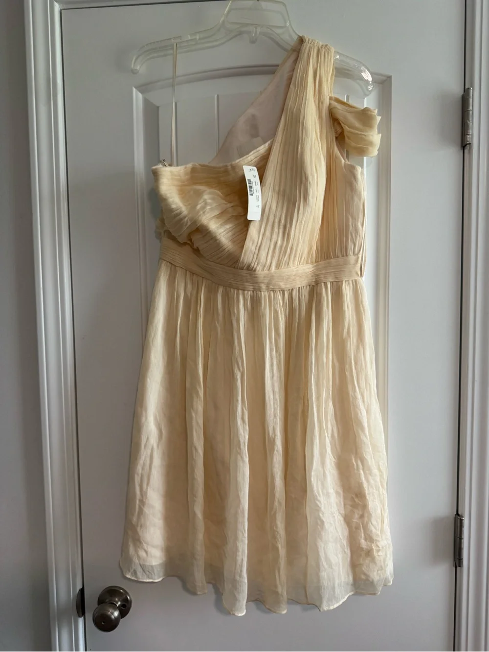 J. Crew One-Shoulder Pleated Cream-Beige Dress